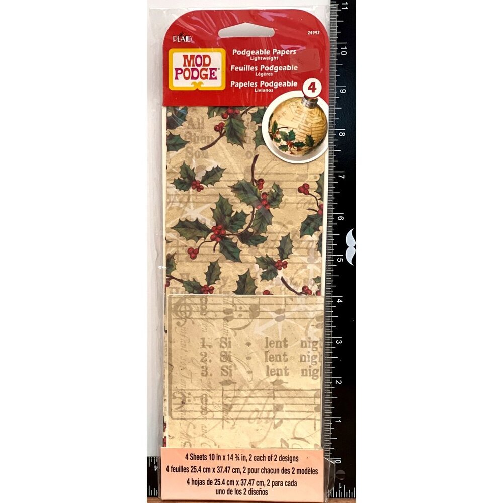 Mod Podge Podgeable Papers Lightweight Christmas Craft Ornament Holly & Sheet Mu